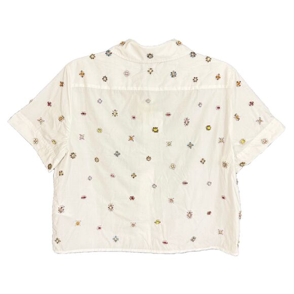 J. Crew White Cropped Button Down Shirt with Beaded Pattern - Picture 3 of 5